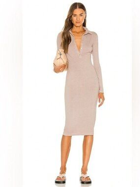Enza Costa Rib Midi Polo Dress in Oatmeal Small S